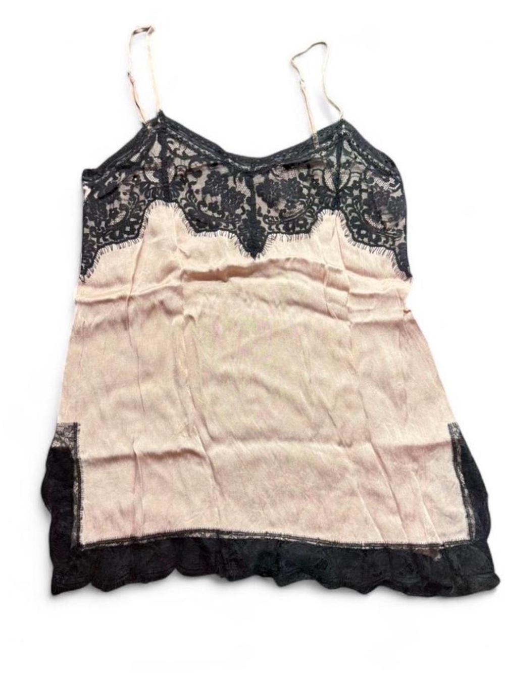 Zara Blush Pink Satin Cami with Black Lace Trim